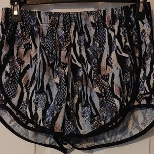 Calvin Klein Women's Medium Running Shorts- Black and White Animal print Pockets